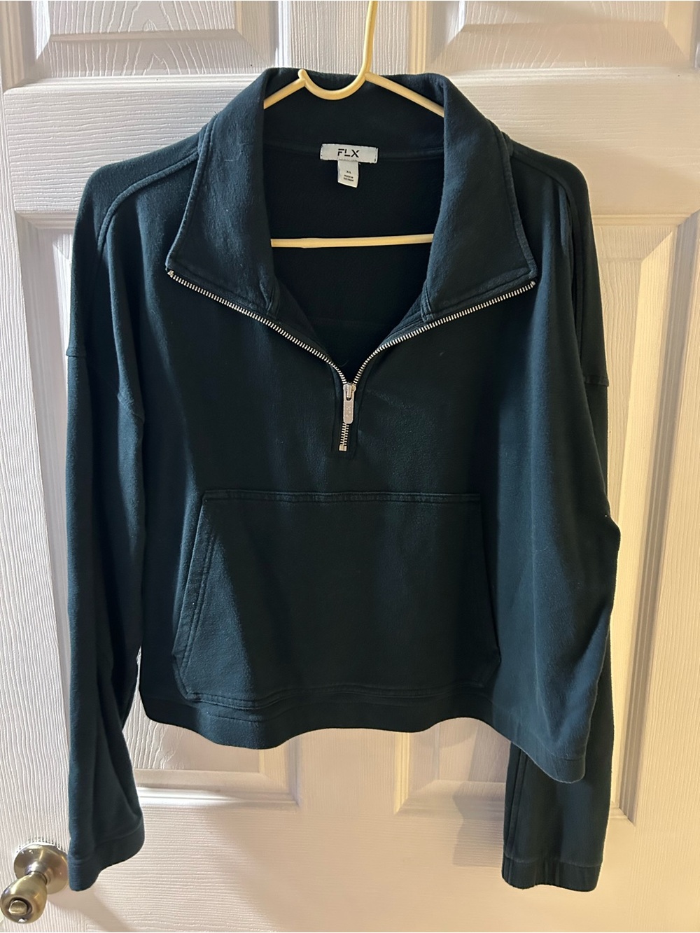 Dark Green FLX Brand Sweatshirt Silver Half-zip Closure Relaxed Cropped Fit XL